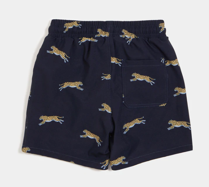 Navy Cheetah Print Swim Trunks