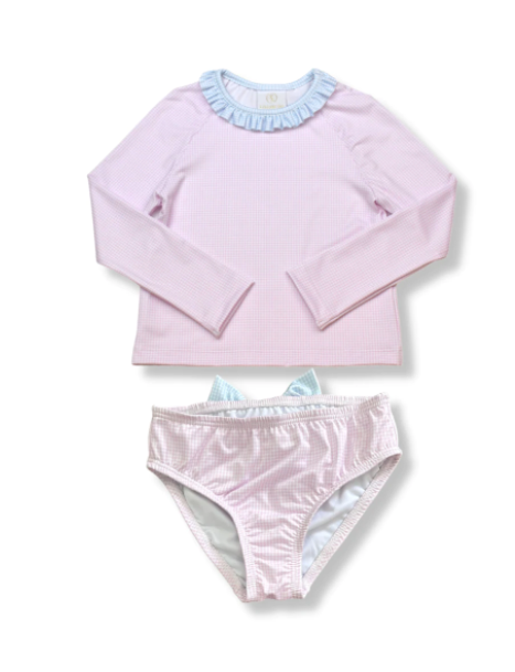 Sun and Sand Rashguard Set | Pink/Blue Mini Gingham
