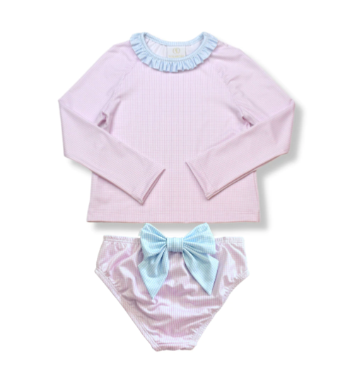 Sun and Sand Rashguard Set | Pink/Blue Mini Gingham