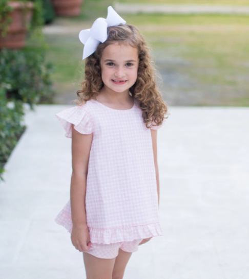 Mae Flutter Sleeve Bloomer Set | Pink Check