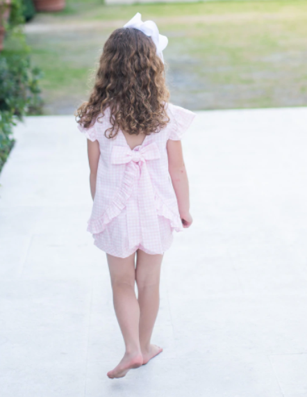 Mae Flutter Sleeve Bloomer Set | Pink Check