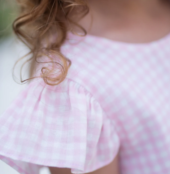 Mae Flutter Sleeve Bloomer Set | Pink Check