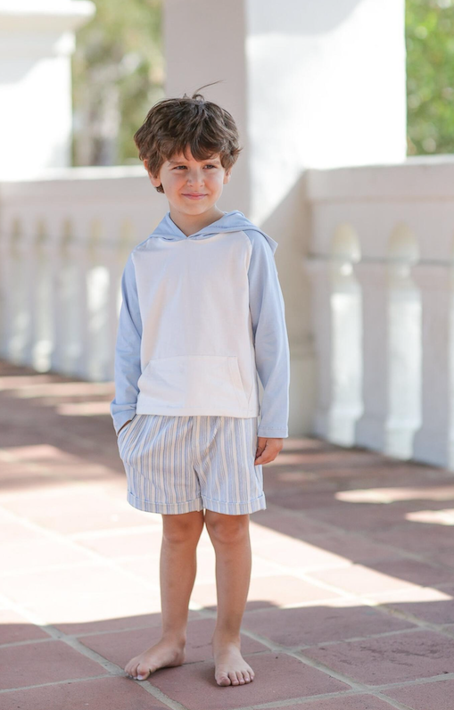 Santorini Blue and White Hooded Jersey Top