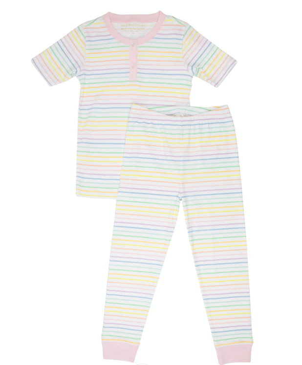 Sara Jane's Short Sleeve Set | Rainbow Rollerskate Stripe/Palm Beach Pink