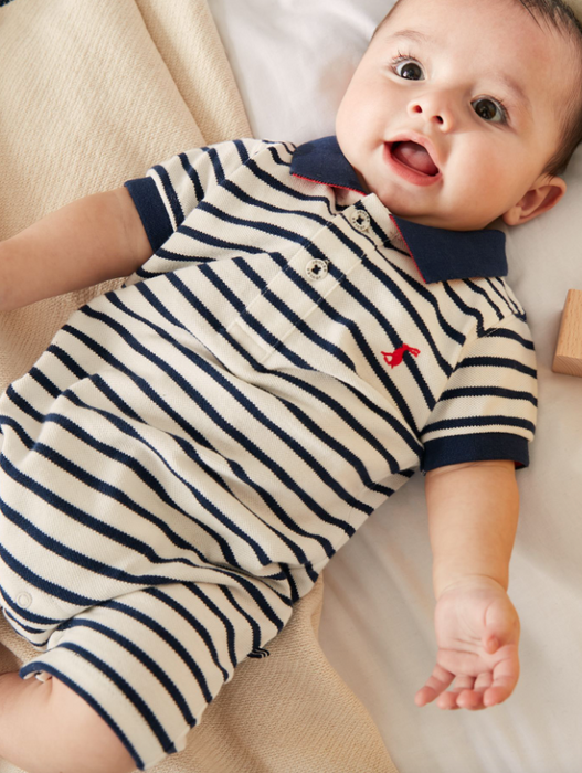 Filbert Polo Romper | Navy Stripe