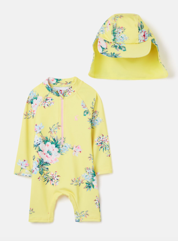 Yellow Floral Swimsuit and Hat Set