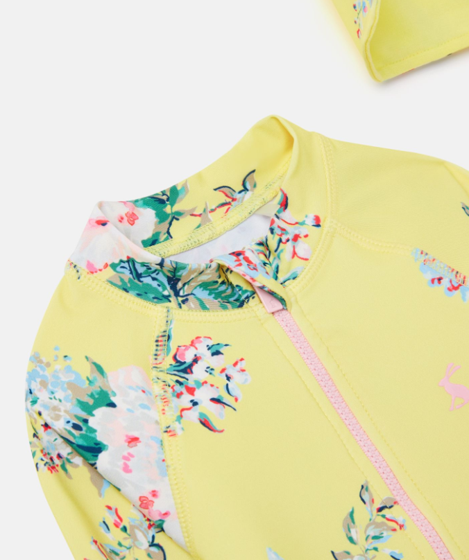 Yellow Floral Swimsuit and Hat Set