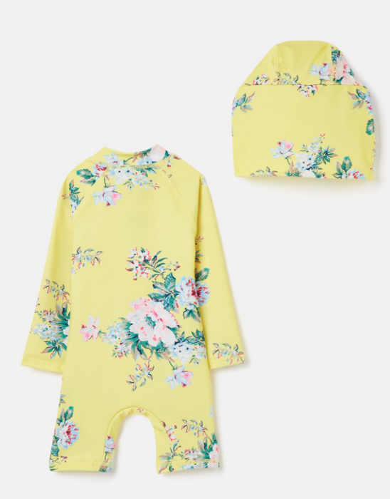 Yellow Floral Swimsuit and Hat Set