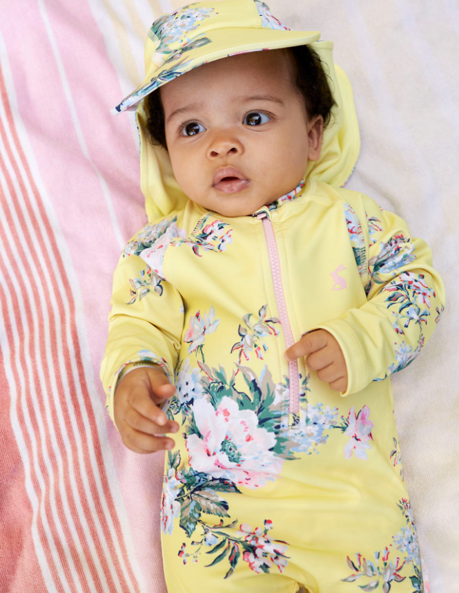 Yellow Floral Swimsuit and Hat Set