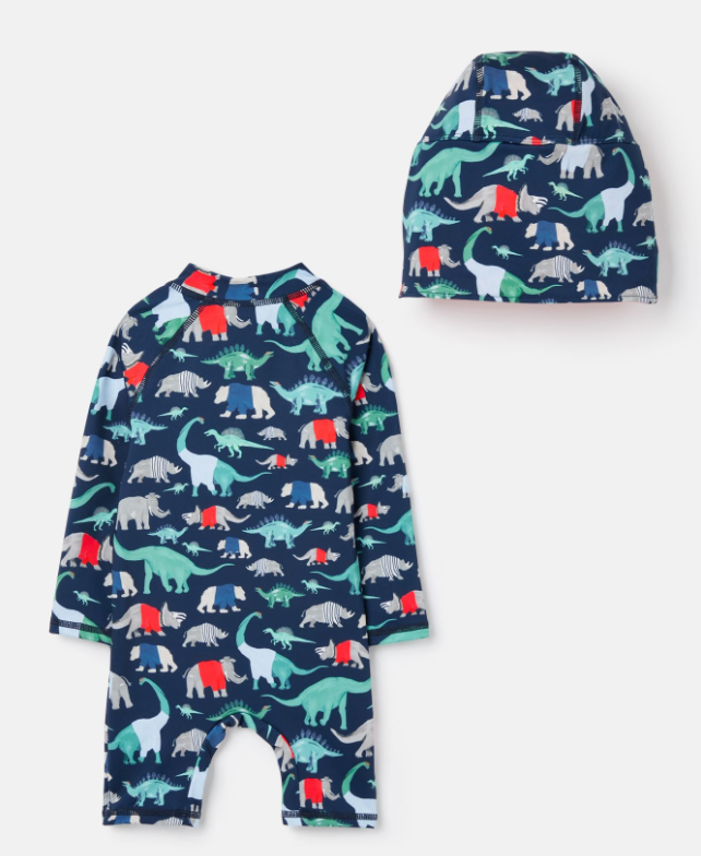 Blue Dino Swimsuit and Hat Set