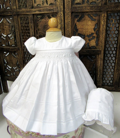 Smocked Christening Gown W/ Bonnet  | 16696