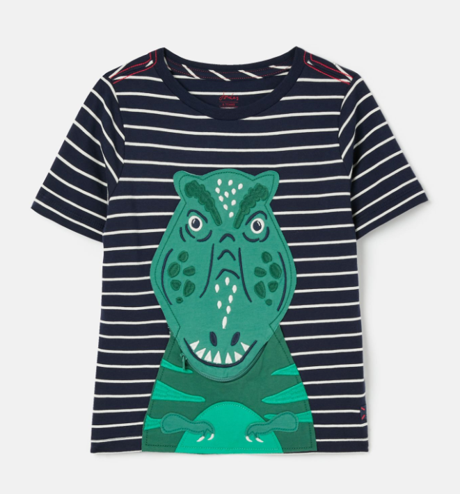Zipadee Navy Stripe Dino Applique T-Shirt