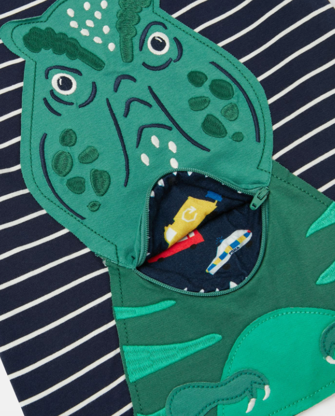 Zipadee Navy Stripe Dino Applique T-Shirt