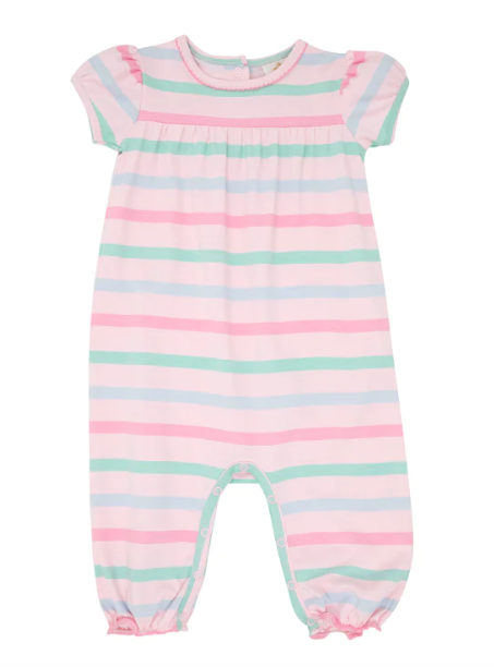 Ramona Short Sleeve Ruffle Romper | Millars Sound Stripe