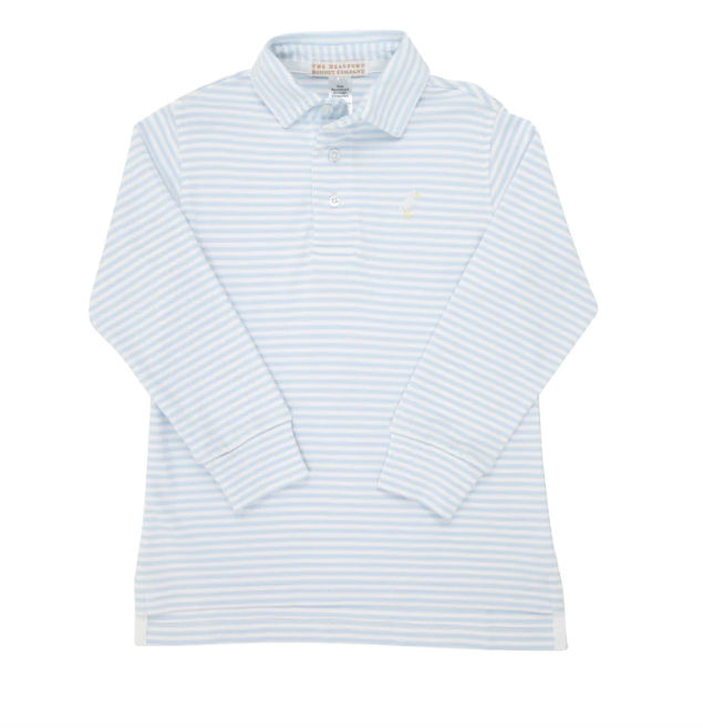 Prim and Proper Long Sleeve Polo | Buckhead Blue Stripe w/Multicolor