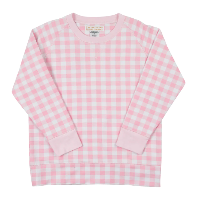 Cassidy Comfy Crewneck French Terry | Palm Beach Pink Gingham