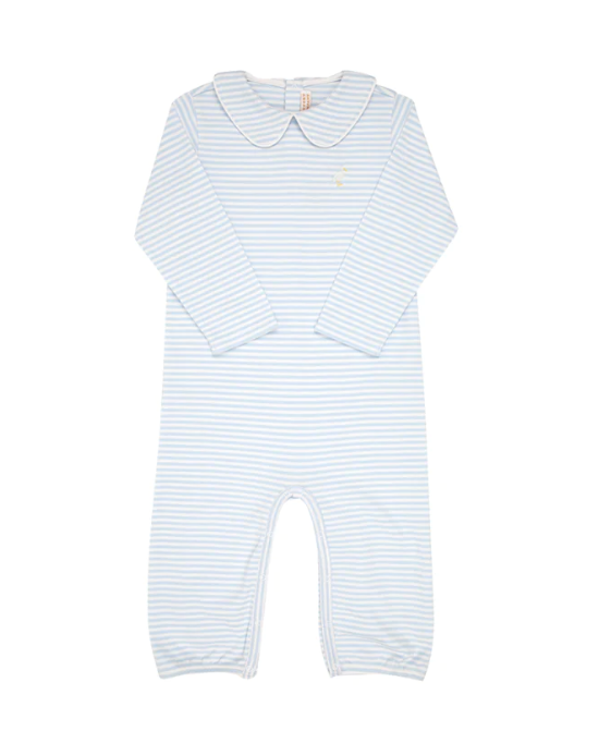 Potter's Playsuit | Buckhead Blue Stripe w/Multicolor Stork