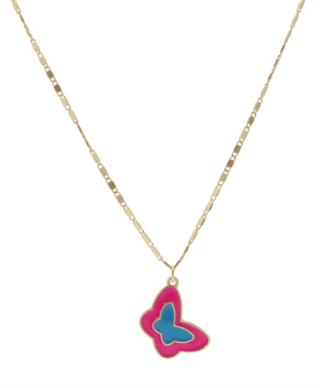 Pink/Blue Enamel Butterfly Necklace