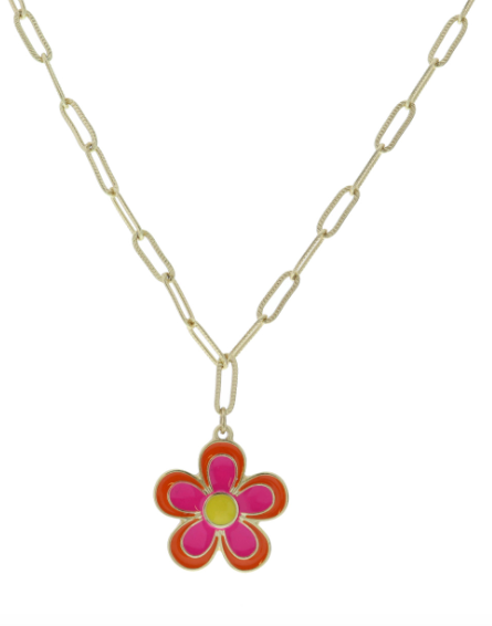 Orange Enamel Flower Necklace