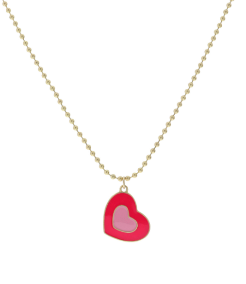 Pink/Red Enamel Heart Necklace