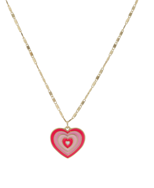 Multi Pink/Red Enamel Heart Necklace