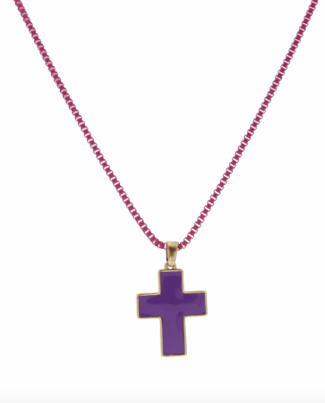 Purple Enamel Cross Necklace