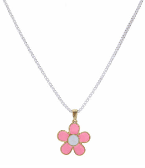 Pink Enamel Flower Necklace