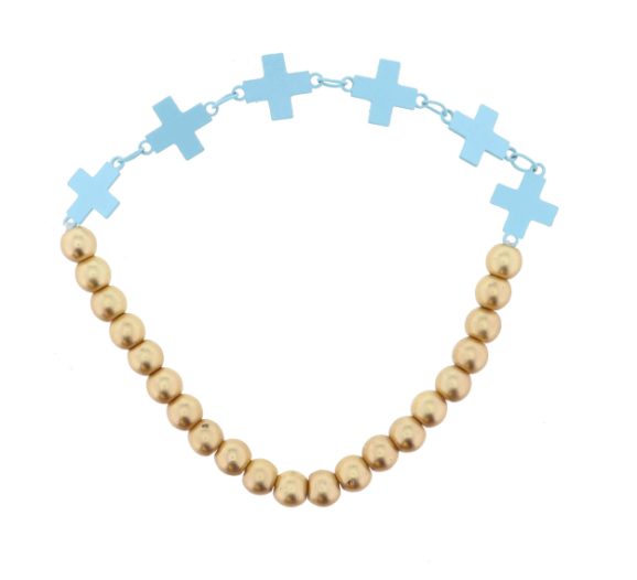 Gold Bead Bracelet | Blue Crosses