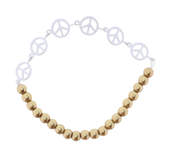 Gold Bead Bracelet | White Peace Sign