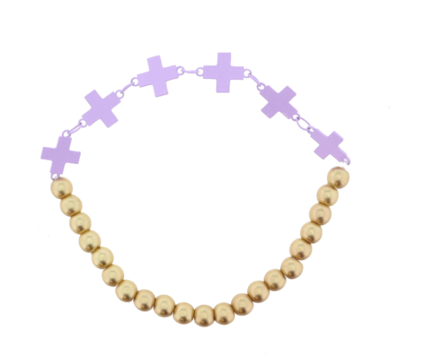 Gold Bead Bracelet | Lavender Crosses