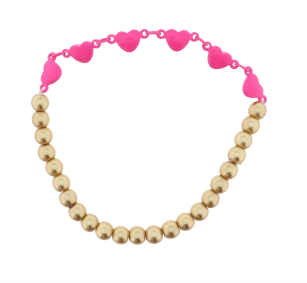 Gold Bead Bracelet | Hot Pink Hearts