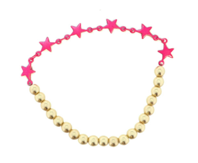 Gold Bead Bracelet | Hot Pink Stars