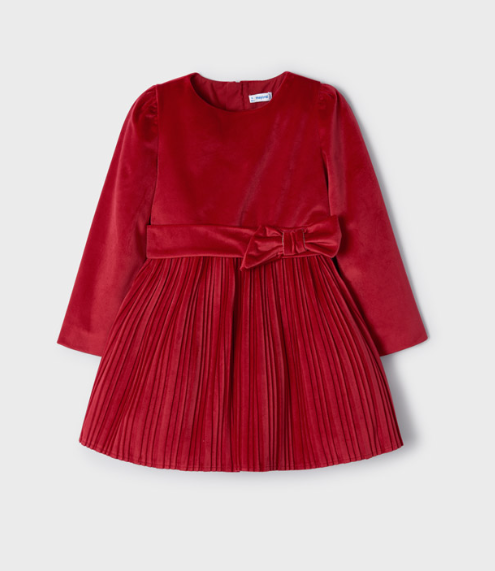 Pleated Velvet Dress | Red | 4954