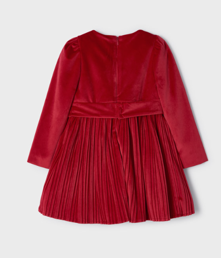 Pleated Velvet Dress | Red | 4954