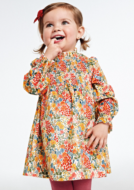 Printed Stitch Dress | Orange Floral | 2958