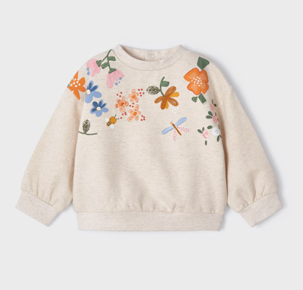 Flower Embroidered Sweatshirt | Cream | 2429