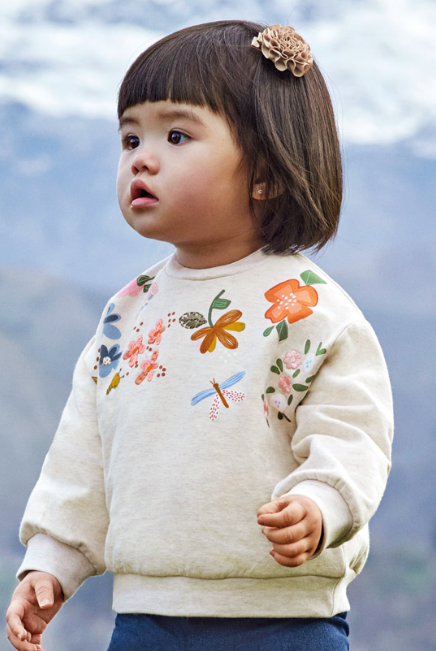 Flower Embroidered Sweatshirt | Cream | 2429