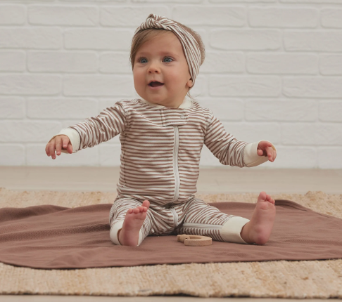 Zip Longsleeve Sleeper | Cocoa Stripe