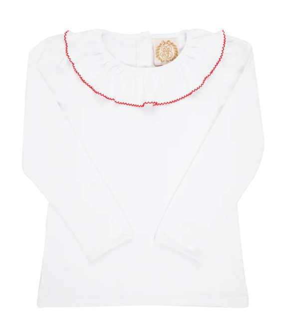 Ramona Ruffle Collar Shirt | Worth Avenue White | Richmond Red