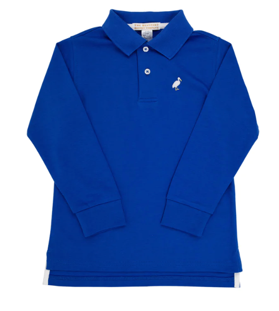 Prim and Proper Long Sleeve Polo | Rockefeller Royal w/Multicolor Stork