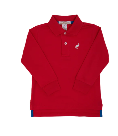 Prim and Proper Long Sleeve Polo | Richmond Red w/Multicolor Stork