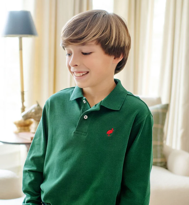 Prim and Proper Long Sleeve Polo | Grier Green w/Richmond Red Stork
