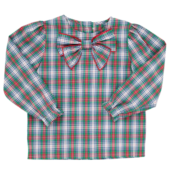 Beatrice Bow Short Sleeve Blouse | Prestonwood Plaid w/Richmond Red Stork