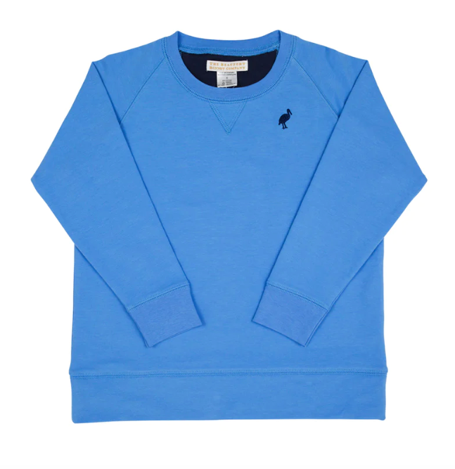 Cassidy Comfy Crewneck | Barbados Blue w/Navy Stork
