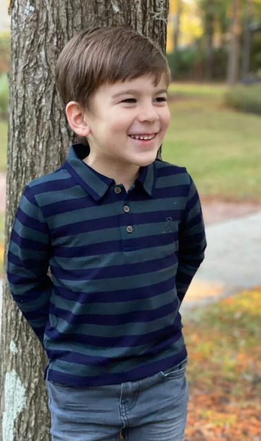 Sumter Pique Polo | Navy and Grey Stripe