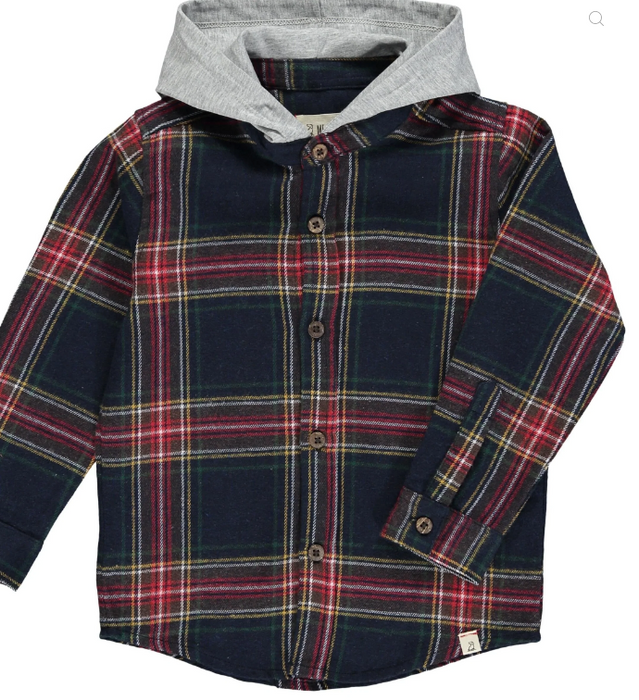 Dyer Hooded Woven Top | Blue Plaid