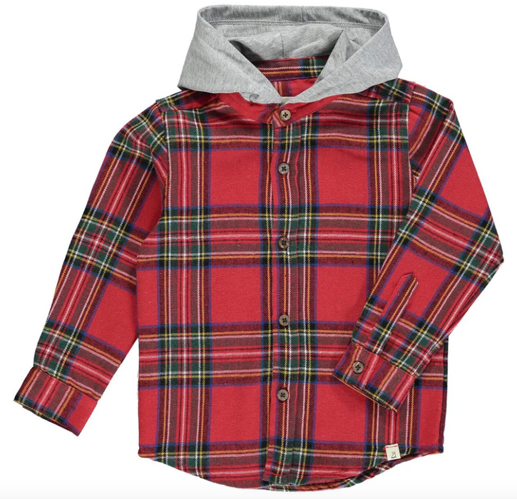 Dyer Hooded Woven Top | Red Green Plaid