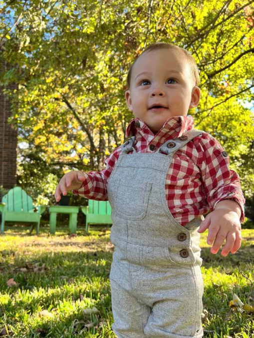 Jasper Woven Onesie | Red and Cream Plaid