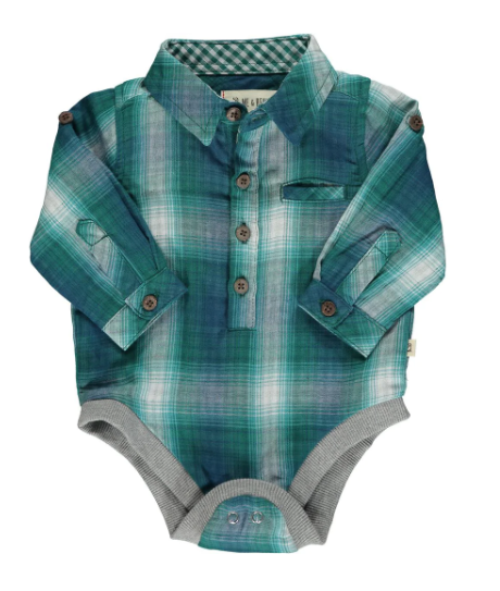 Jasper Woven Onesie | Green and Navy Plaid