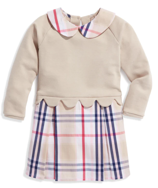 Scalloped Miriam Dress | Pebble w/ Bouden Plaid